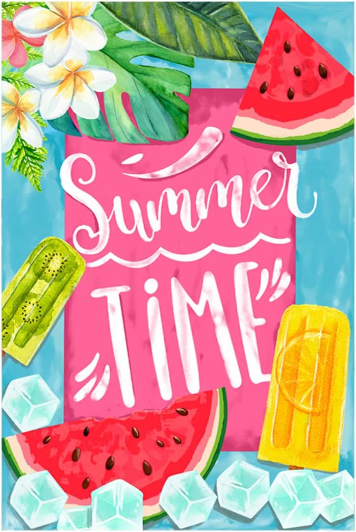 Morigins Summer Time Popsicles and Ice Double Sided House Flag Watermelon Garden Banner 12.5x18 inch