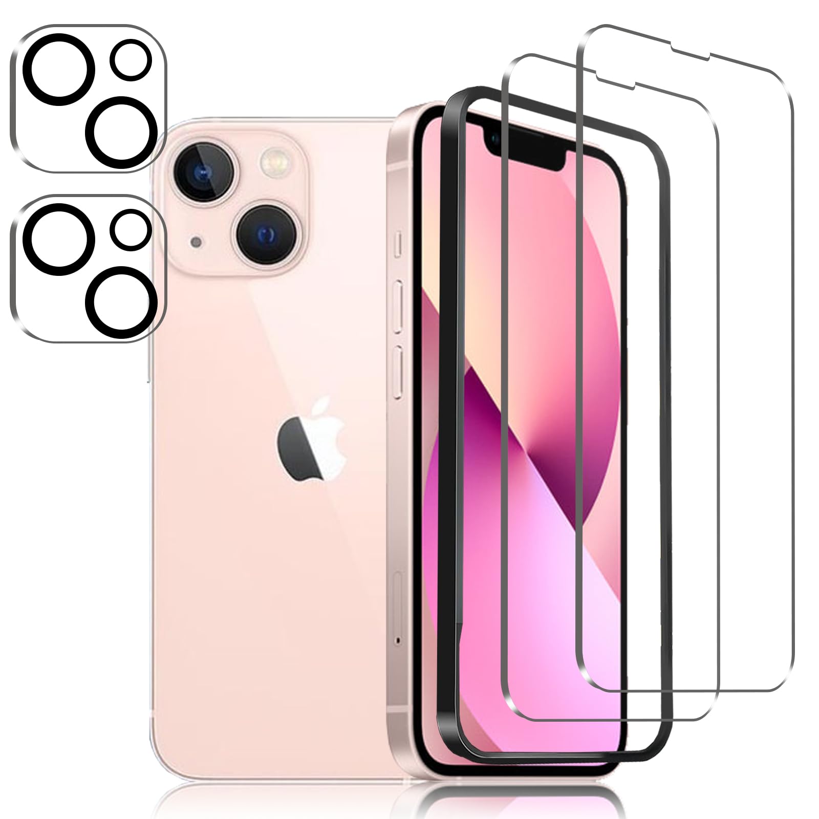 【ガイド枠】-旭硝子素材製 いphone13mini ガラスフィルム 2枚+ iPhone 13 mini カメラフィルム 2枚 硬度9H iphone 13 mini ガラスフィルム 飛散防止 いphone13mini 用の フィルム 高感度タッチ 貼り付け簡単 撥水撥油