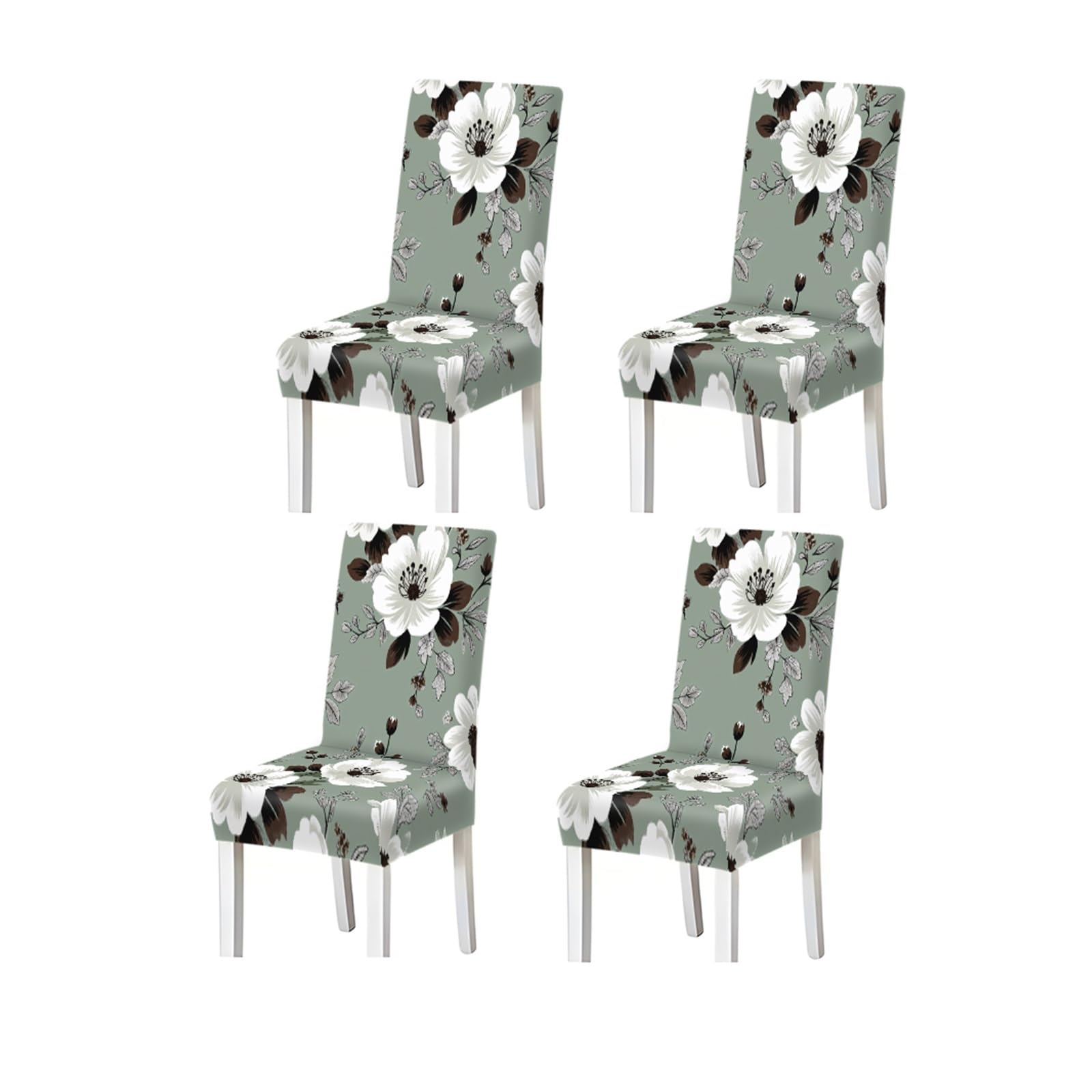 FZJKGH Sage Green White Floral Print Dining Chair Covers, Stretch Slipcovers For Kitchen Dining Room Spring Wedding, 2/4/6PCS Removable Stretch Slipcovers for Dining Chairs(4PCSChair cover)