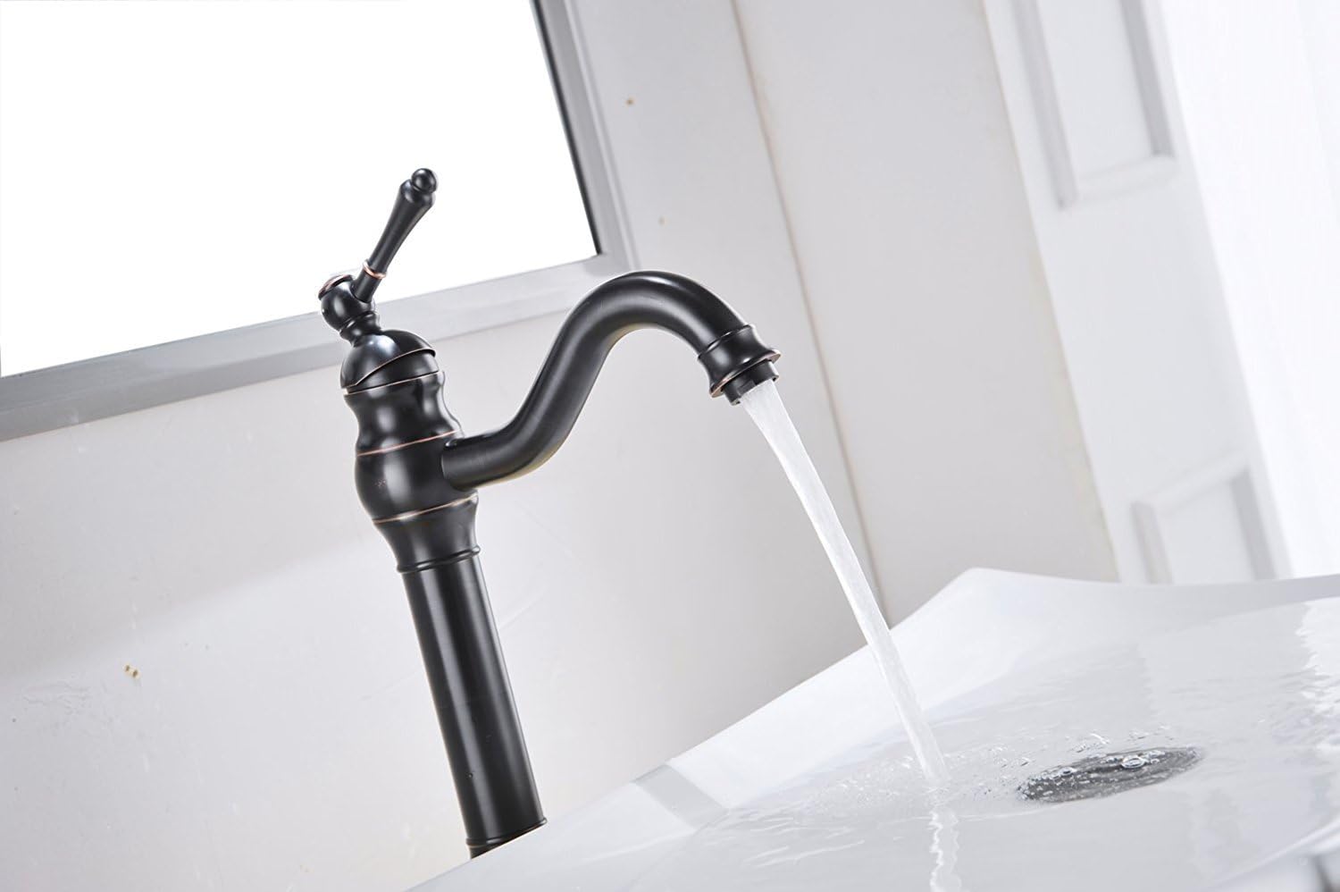 Best Deal 🛒 BATHLAVISH Vessel Sink Faucet Oil Rubbed Bronze Single Handle 1 Hole Bathroom Faucet 360° Swivel Deck Mount Lavatory Commercial Matching Pop Up Drain Without Overflow