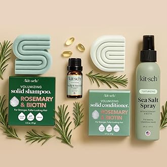 Kitsch Rosemary & Biotin Shampoo and Conditioner Bar Set for Thinning Hair - 2pc Volume Shampoo Bar & Conditioner Bar for Hair Growth for Men and Women, Hair Thickening & Regrowth Combo, Paraben Free