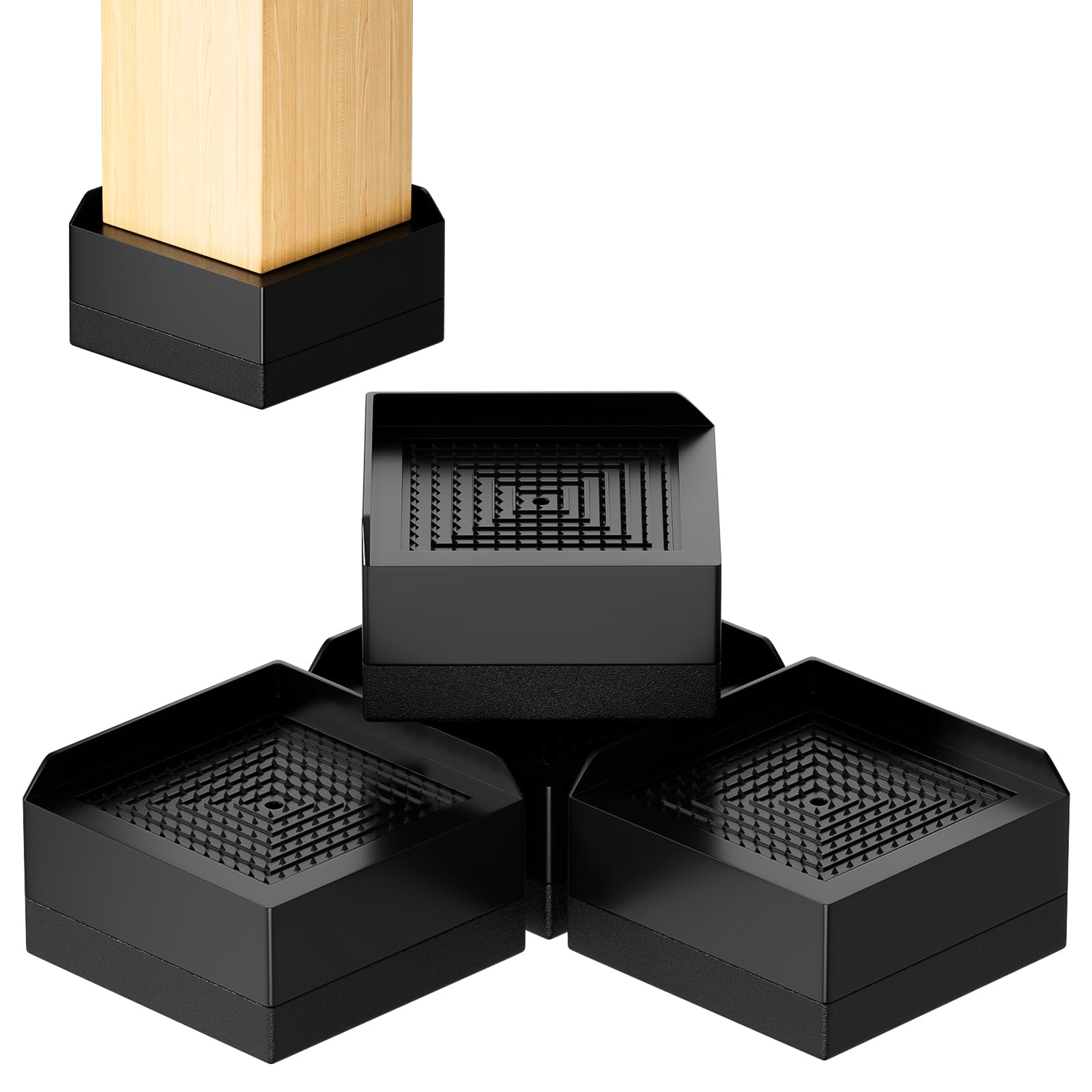 RCHYFEED Bed Risers 1.57 inch Heavy Duty Anti Slip Furniture Risers, 4 Pack Square-shaped Bed Furniture Elevators 2200 lbs Lifts Up Riser or Sofas Bed Couches Table bookshelf fridge（Black 4 Pack）