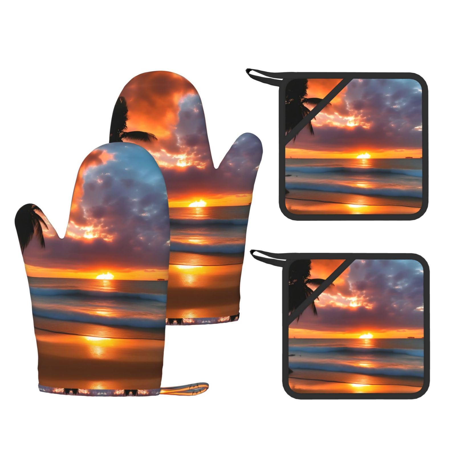 Maniques silicone anti-brûlure à doigts lot de 4 protection thermique four décor coucher de soleil