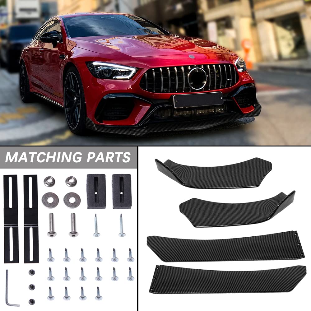 DREAMIZER Universal Front Bumper Lip Strut Rod Spoiler Wing Wide Body Kit Spoiler with Adjustable 8"-11" Support Splitter Rods (Red) - Carbon Fiber,Sharp Corner