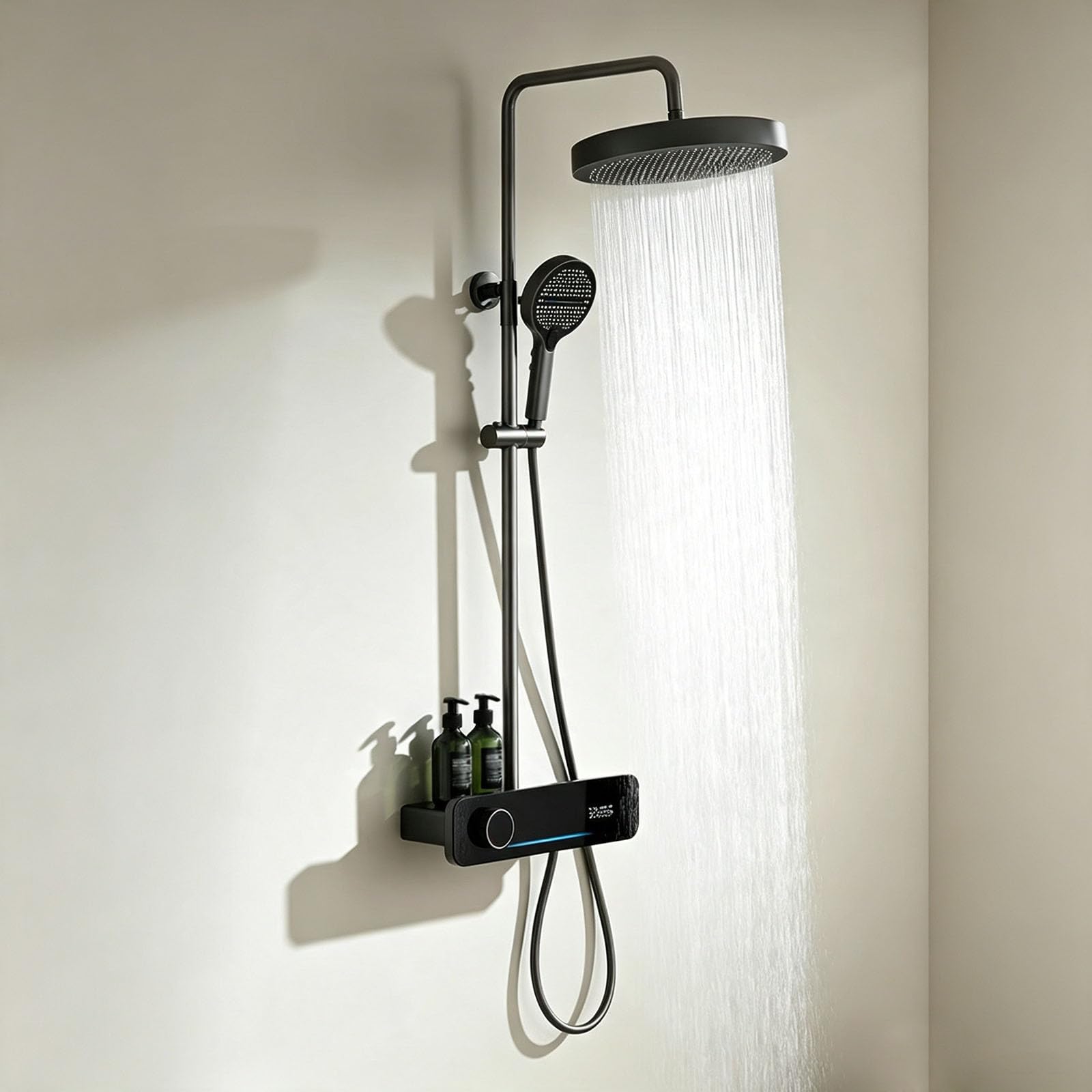 Colonna Doccia Pianoforte Altezza Regolabile Grigio Canna di Fucile | Kit Doccia a Muro con Soffione Doccia Rotondo Regolabile e Cascata e Doccetta