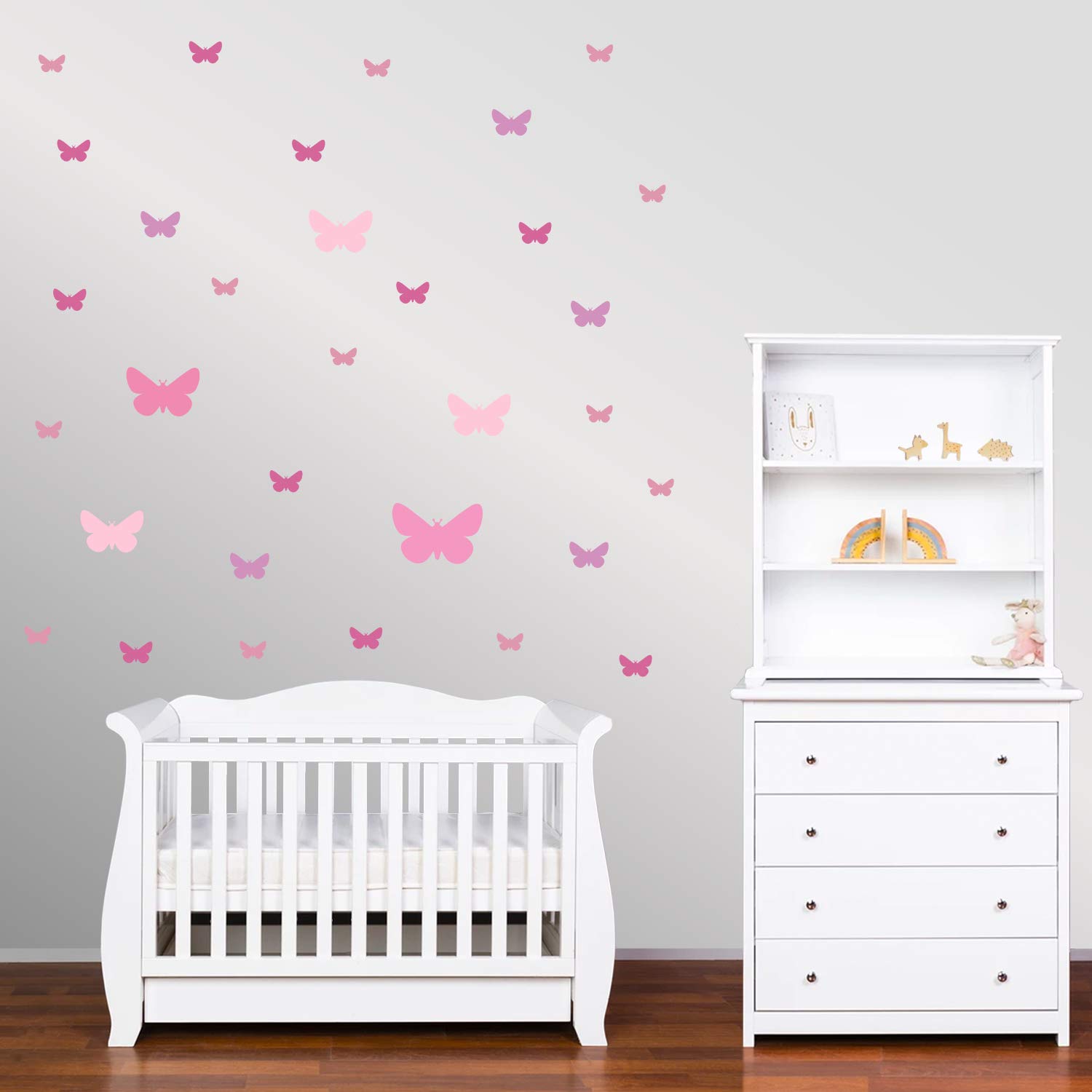 PREMYO Set 32 Adesivi Murali Farfalla - Wall Stickers Muro Cameretta - Decorazione Parete Camera da Letto Rosa