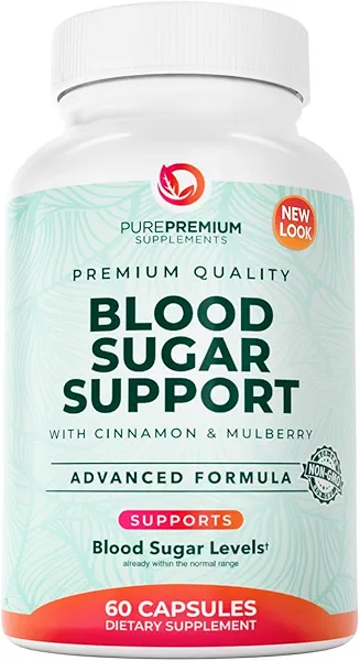 PurePremium Normal Blood Sugar Support Supplement - 20 Active Ingredients Complex to Support Blood Sugar Levels Already in The Normal Range - with Cinnamon, Bitter Melon, Chromium, Mulberry 