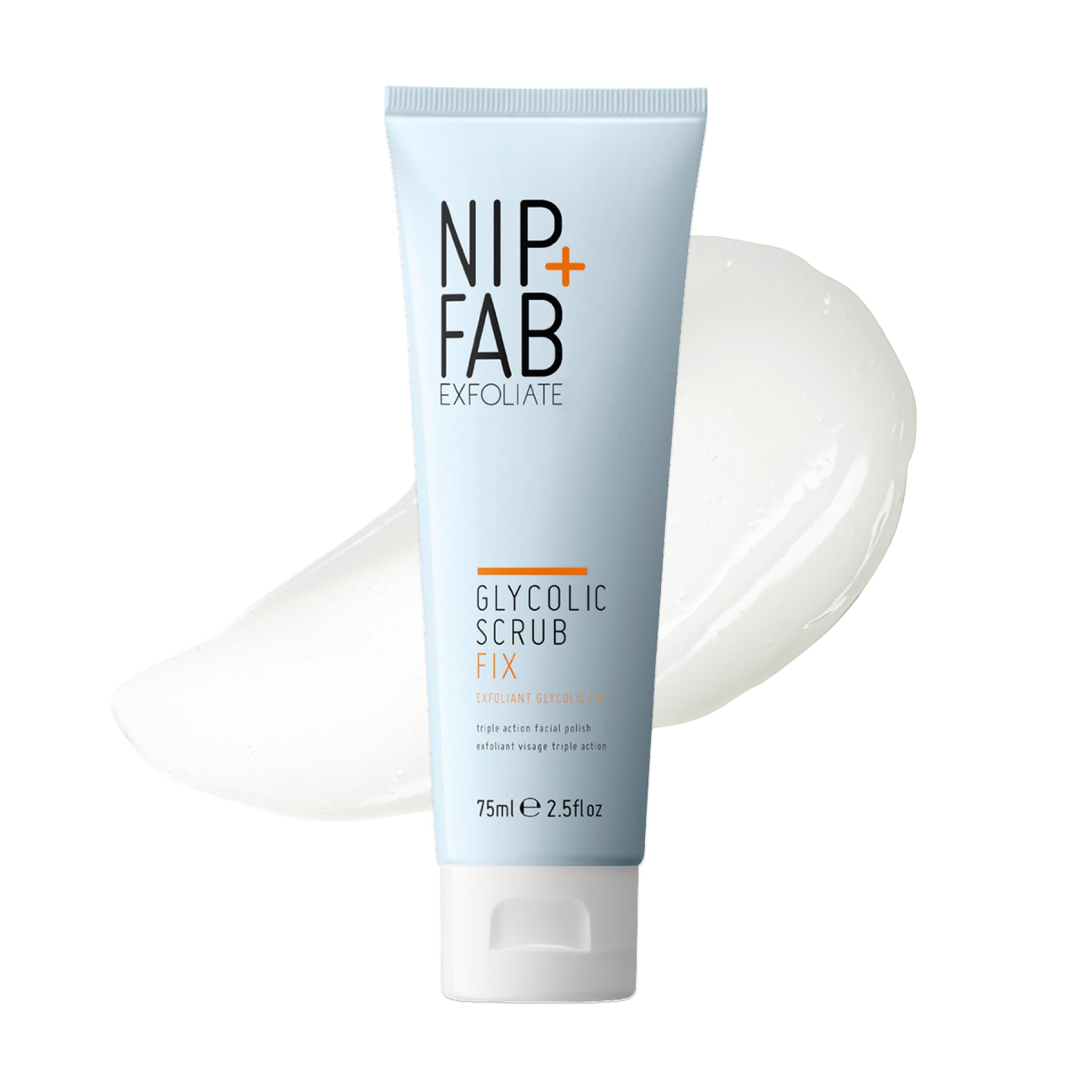 NIP + FAB Glycolic Fix Scrub – 3% Glycolic Acid (AHA) and 1% Salicylic Acid (BHA) Exfoliating Face Scrub for Brightening, Resurfacing and Deep Pore Cleansing, 75ml