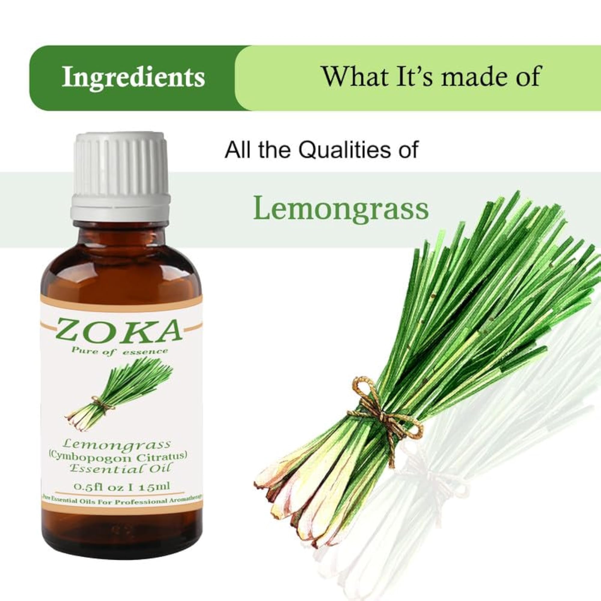 Zoka LemonGrass Essential Pure, Natural & Undiluted (15ml) - Pack Of 4