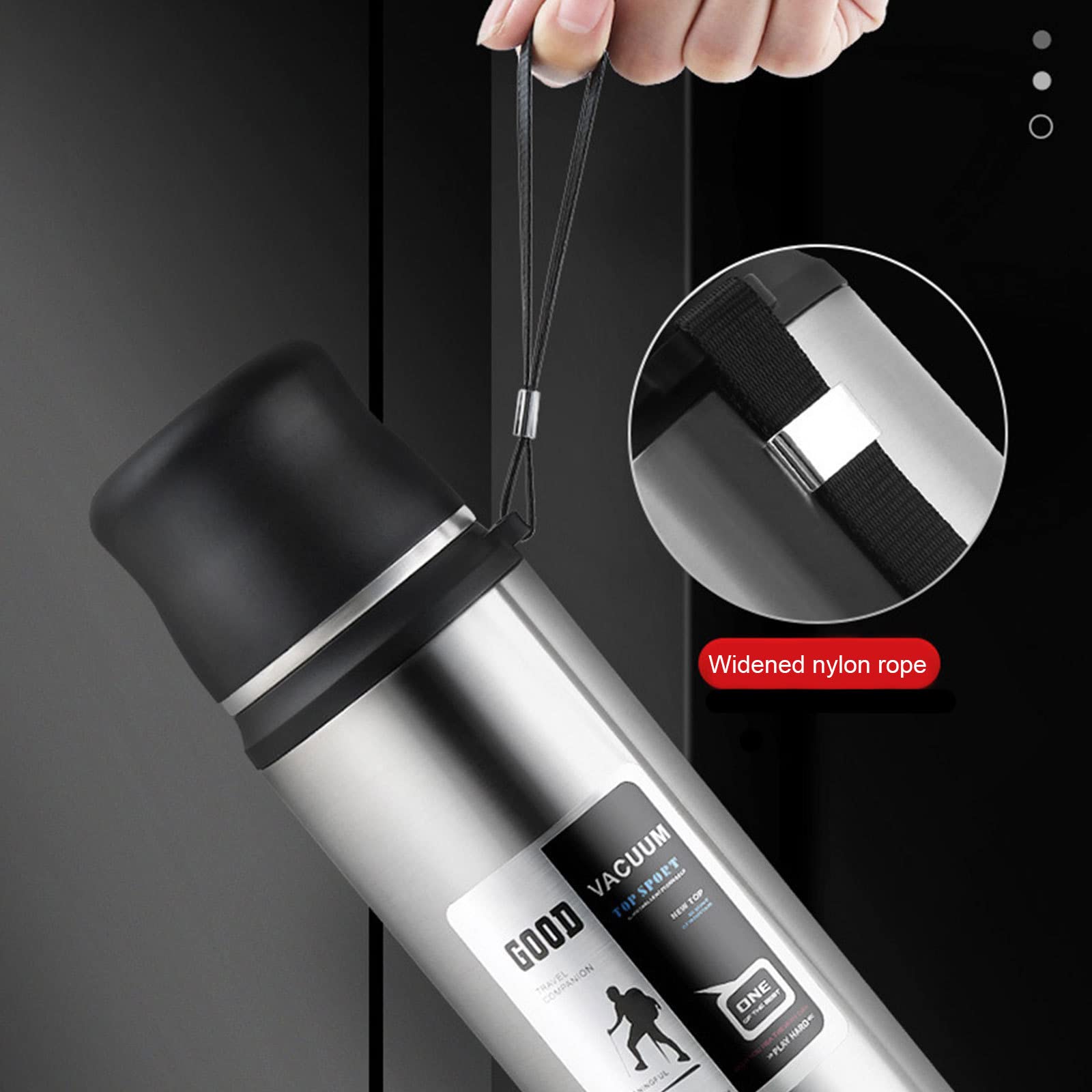 Trinkflaschen Isolierflasche 1L, Doppelschichtige Wasserflasche aus Edelstahl 304, 24 Stunden warm halten, Outdoor Durable Portable Travel Mug Camping Wanderflaschen,Metallic