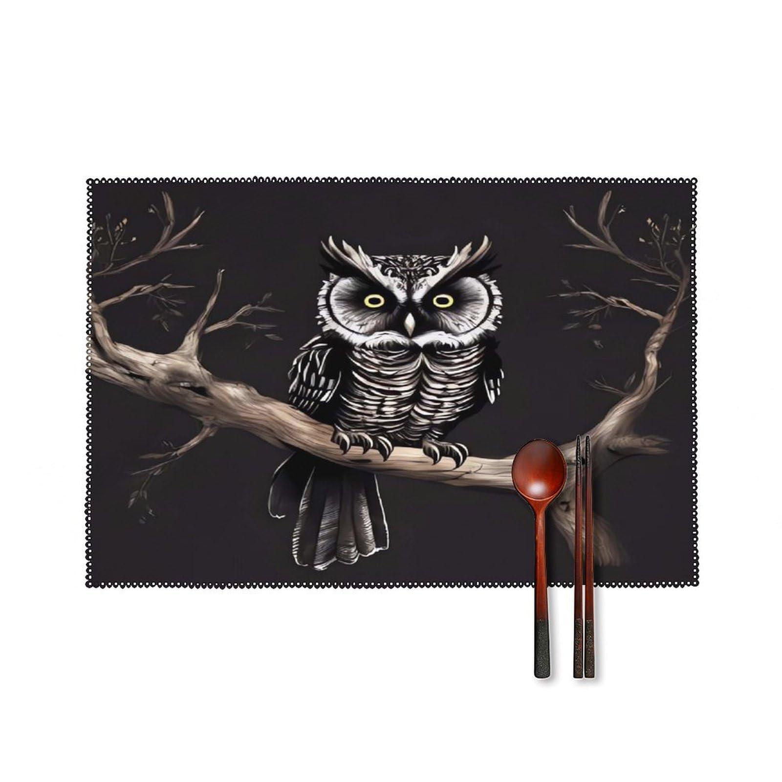 Late Night Owl Placemats Set of 4 Heat Resistant Non-Slip Place Mats Reusable Dining Table Mats Canvas Place Mat Anti-Fading Waterproof Placemats for Dining Table Decor