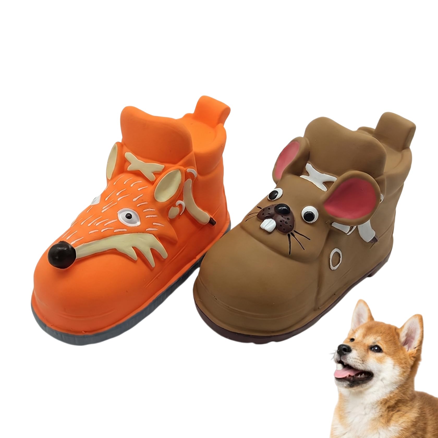 InekoAgua 2-Pack Latex Squeaky Dog Toys, Funny Animal Trainer Shape Soft Rubber Puppy Toy Set for Boredom, Interactive Fetch & Chewing Play Pack for Small to Medium Dogs (Woodland)