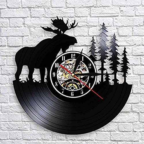 Deer Wall Decor Retro Vinyl Record Horloge Murale Antler Forest King avec Pine Tree Chasse Horloge Murale Hunter Idée Cadeau Art Horloges Musique Art Décor Mother'Day Cadeau – vue 5