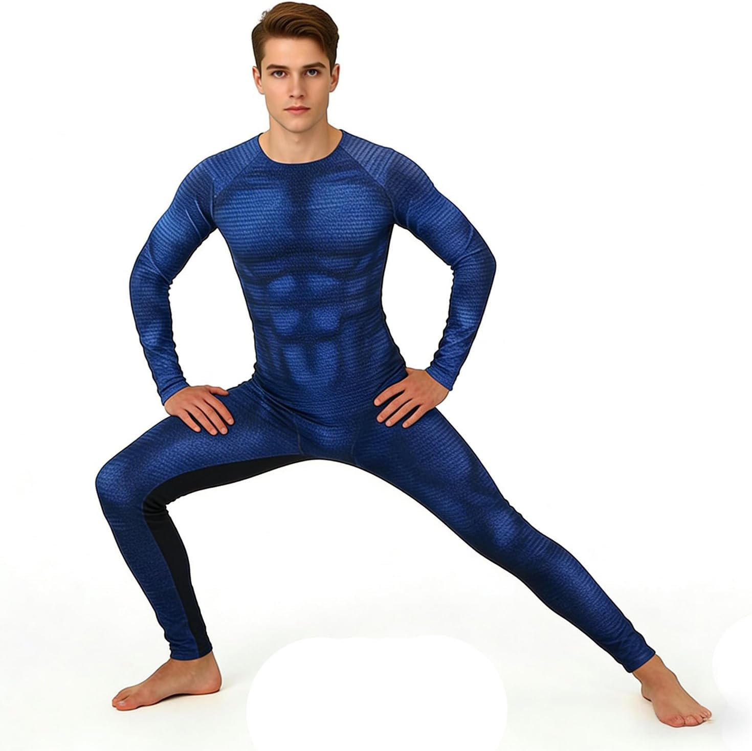 Men's Muscle Print Full Body Jumpsuit Long Sleeve Spandex Bodysuit Suit Halloween Costume Outfit for Adult