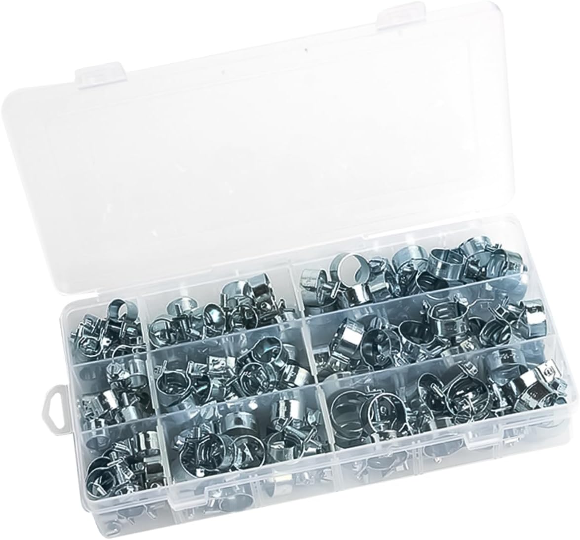 Tofficu 135PCS Mini Metal Hose Clamp Set Zinc Plating Hose Clip Fasteners for Water Compatible Automotive and Plumbing Applications