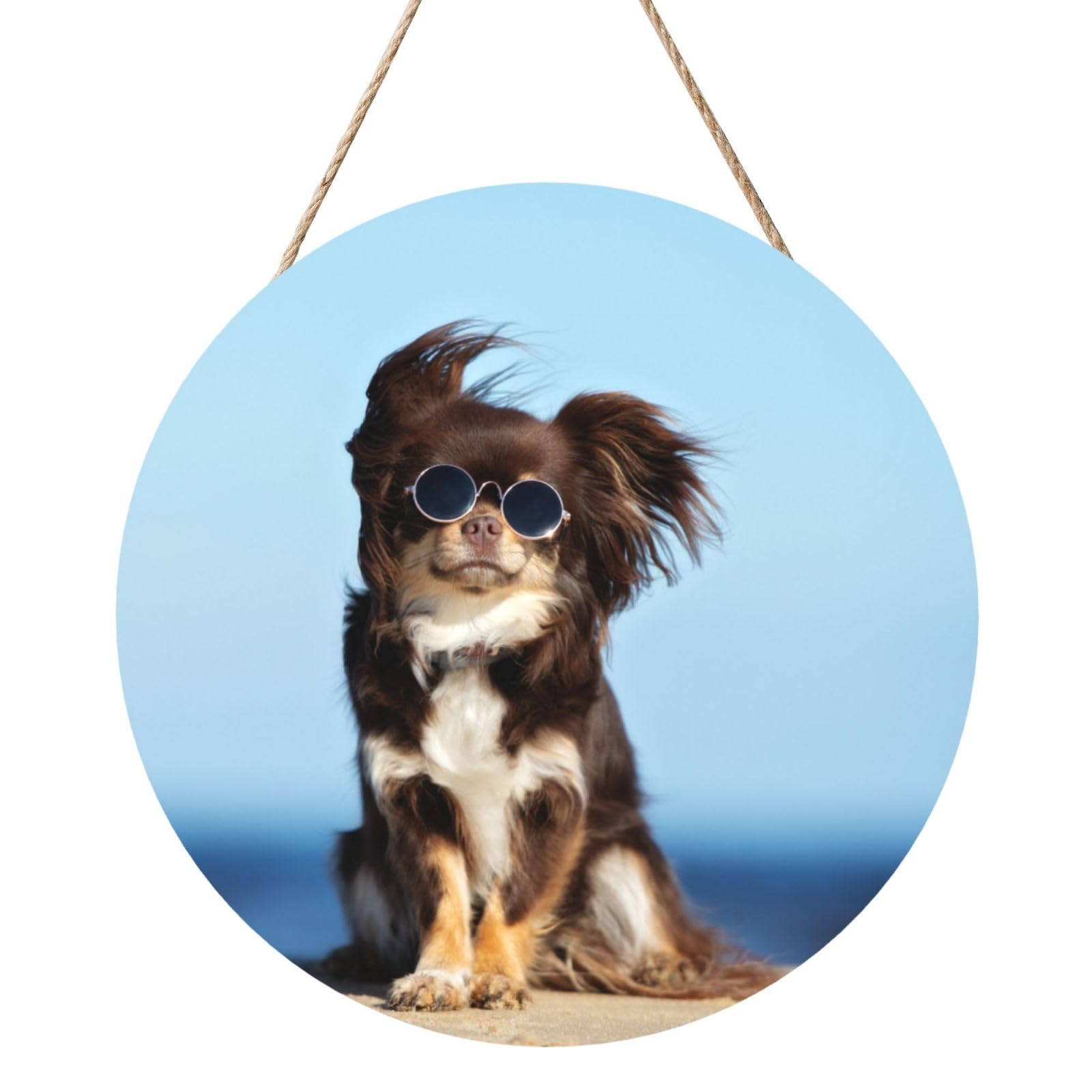 InOmak Funny Chihuahua Dog, Round Wood Panel Painting 12 in, Wall Hanging Painting For Home
