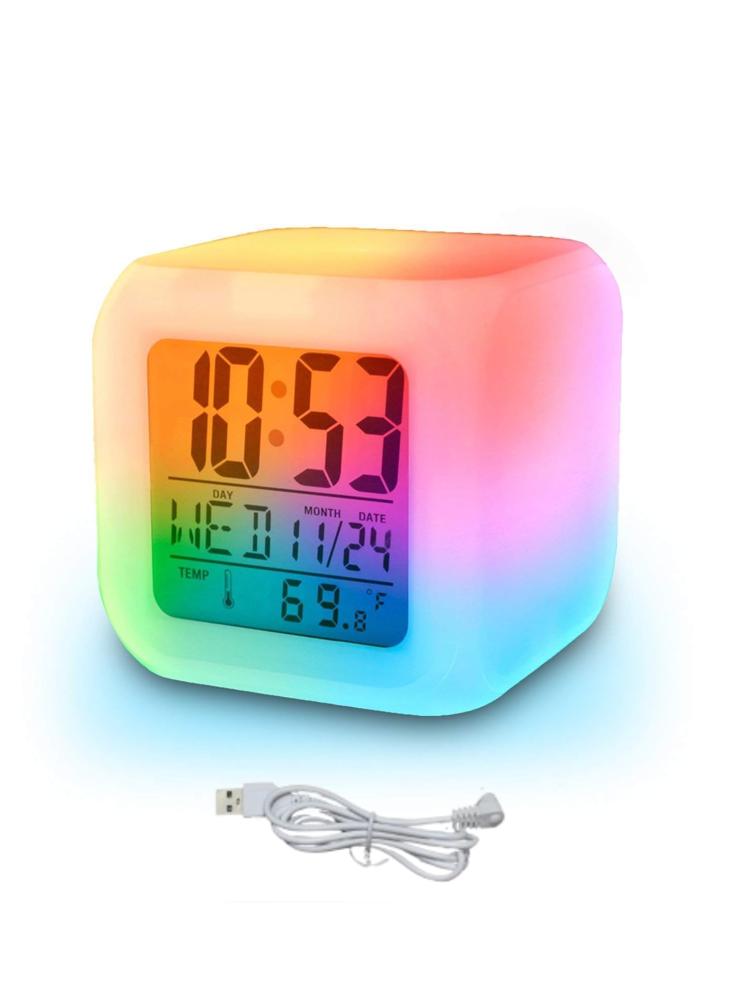 ShopCentre plastic Always ON Changing Multicolour Clock|Digital LED Alarm Clock for Table |with Temperature/Day/Month/Date/Time/Alarm/Battery + USB Model - New Model (Digital 3)