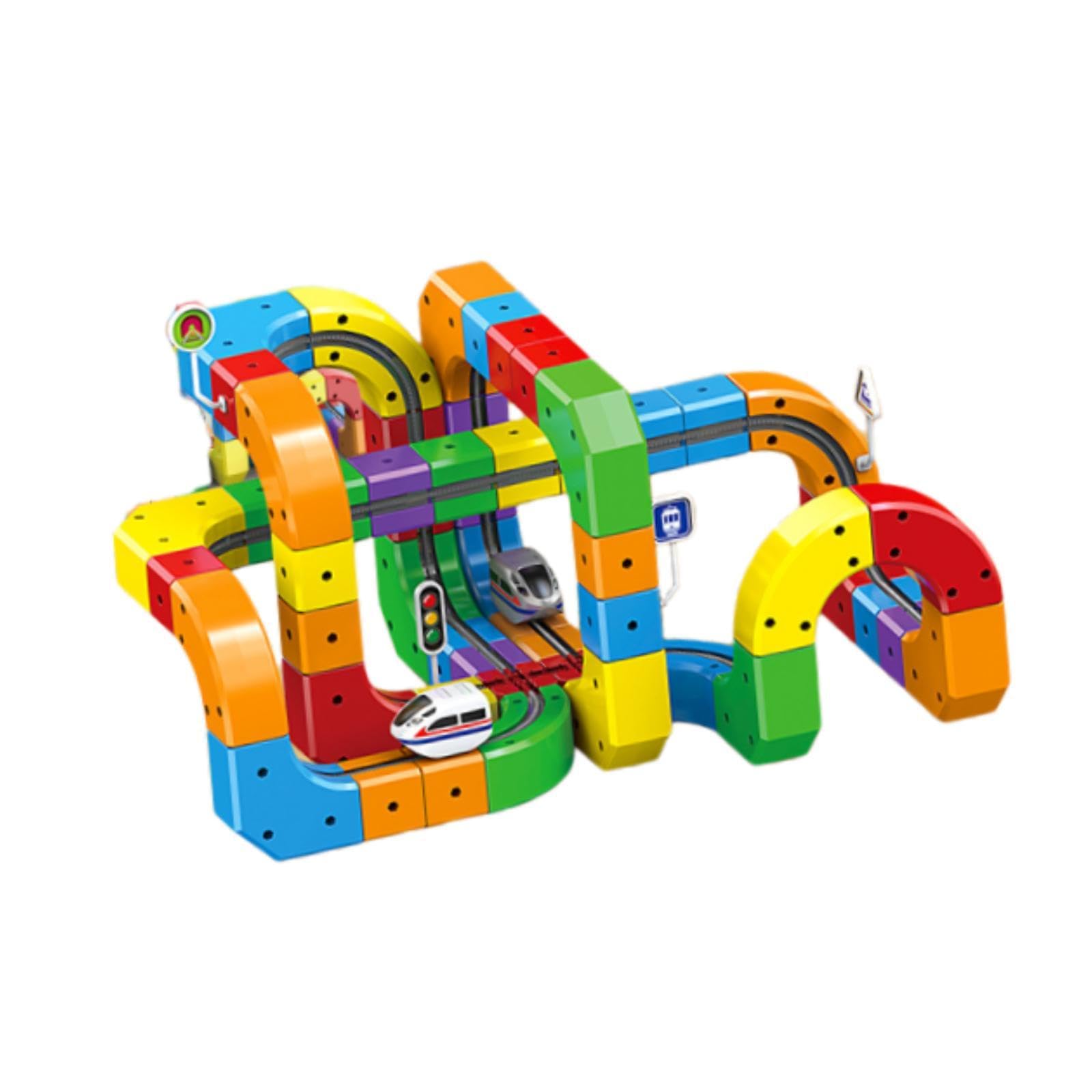 harayaa Set di Trenino Elettrico Fai-da-Te con Blocchi di cubi e binari, Regalo di Compleanno, Pista Creativa 3D a Bambini dai 3 agli 8 Anni, Pista, 123 Pezzi