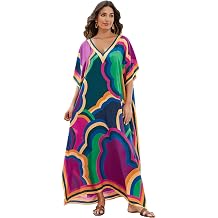 LOUSEA Caftans for Women Plus Size Swim Cover up Vneck Batwing Dress Loose fit Moroccan Caftan mumu Dresses for Women