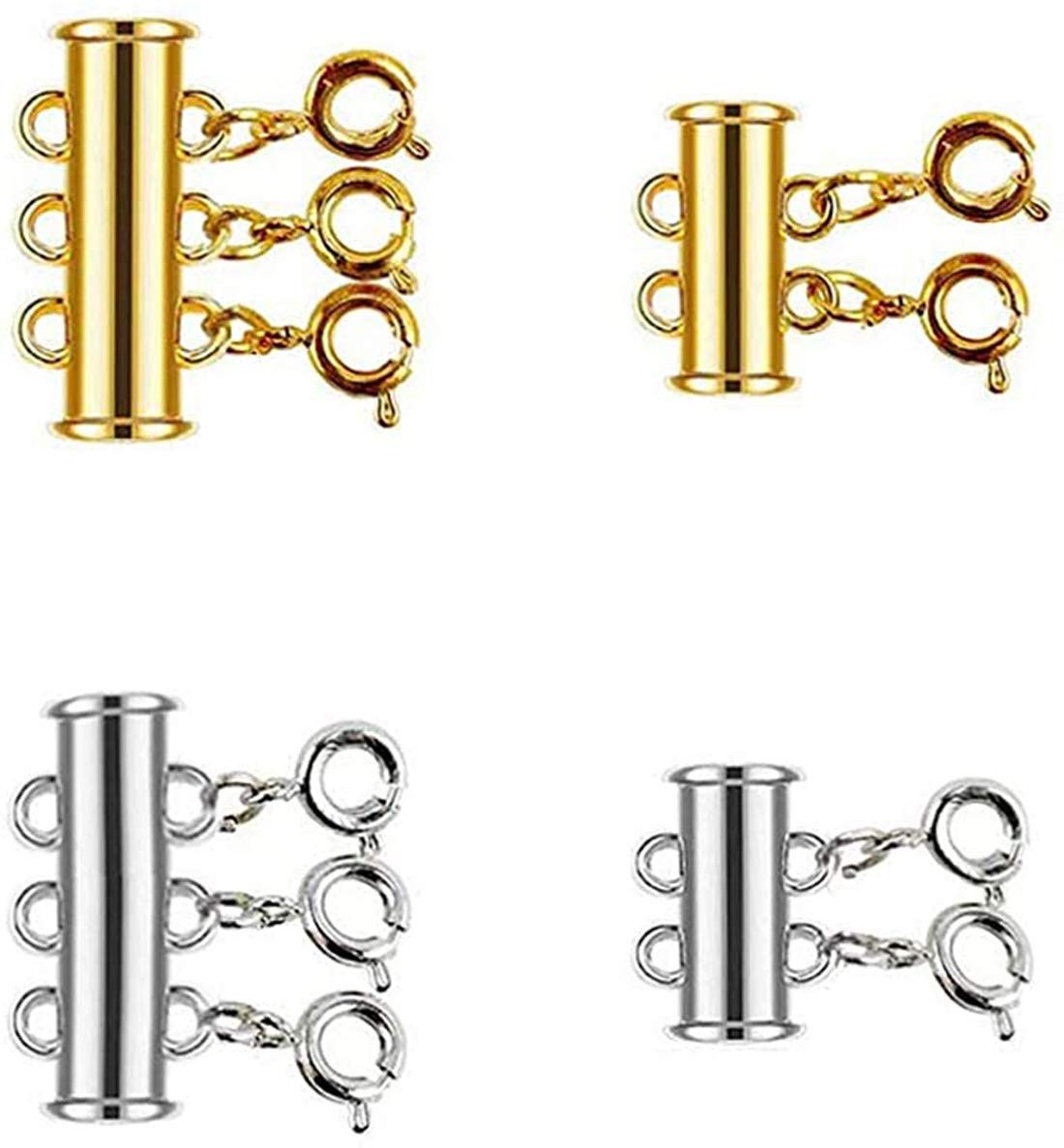 DELFINODELFINO Clasp Lock, 4 Pieces 2 Size Slide, for Layered Necklace Bracelet Connector Slide Magnetic Tube Lock Multi Strands, for Layered Bracelet Necklace Jewelry Crafts