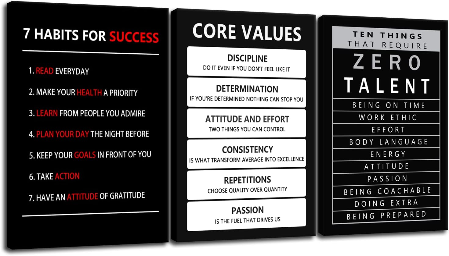 ZeroTalent Core Values 3-piece motivational canvas set