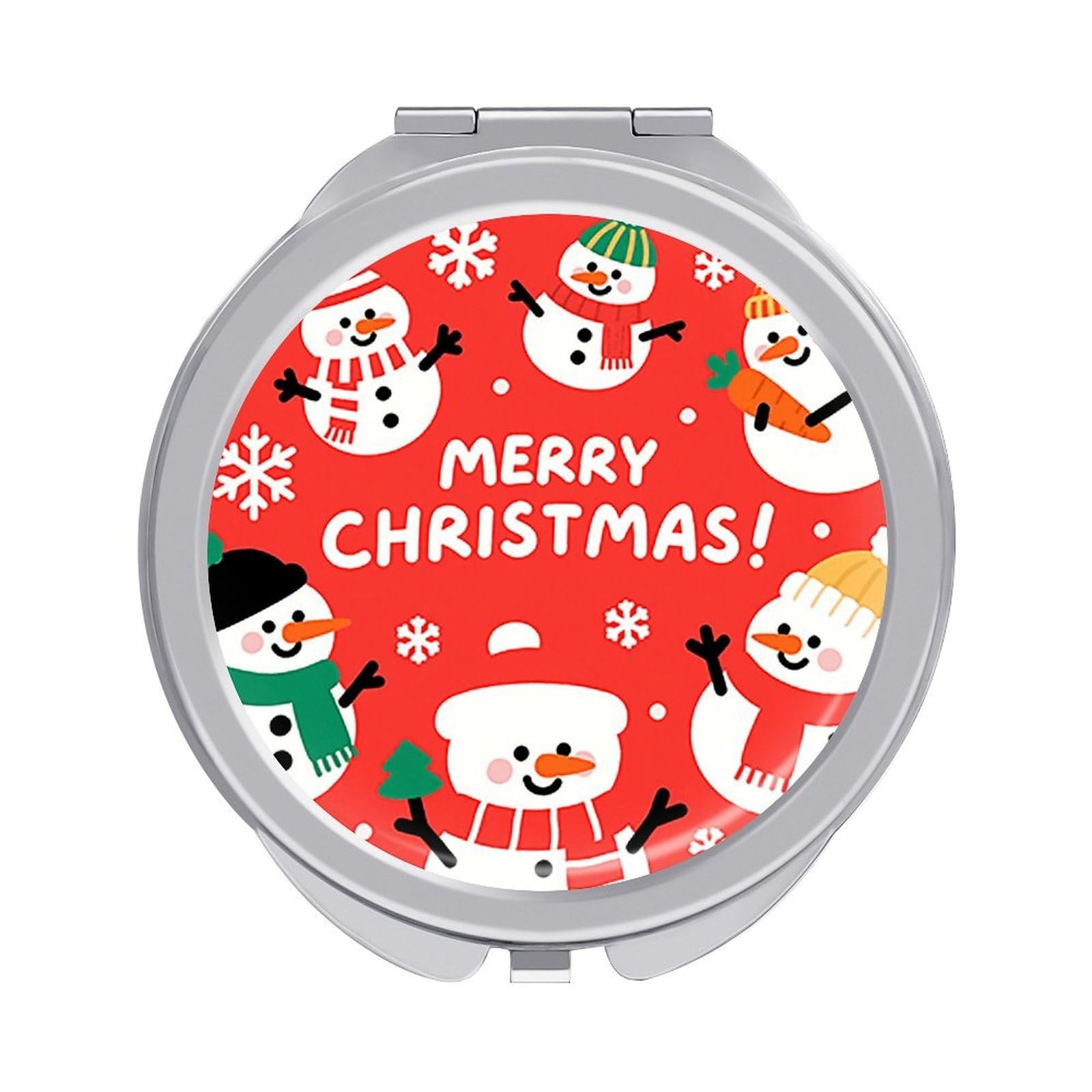 FodPand Compact Hand Mirror with 1x/2x Magnifying Round Travel Makeup Mirror Mini Foldable Xmas Snowman Cosmetic Mirrors Travel Essentials Gift for Women Girl Portable for Pocket Purse -Silver