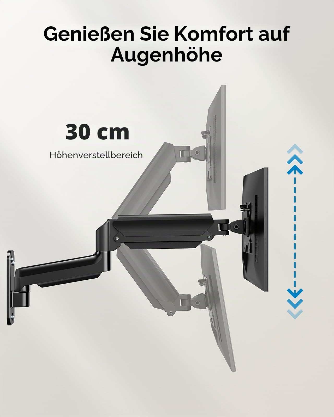 HUANUO Monitor Wandhalterung für 17-35 Zoll LED/LCD/TV Bildschirm, Monitor Halterung Wand mit VESA-Erweiterungssatz, Monitor Arm Wall Mount mit 360° Drehbar Gasdruckfeder Arm, VESA 75/100/200mmGaming