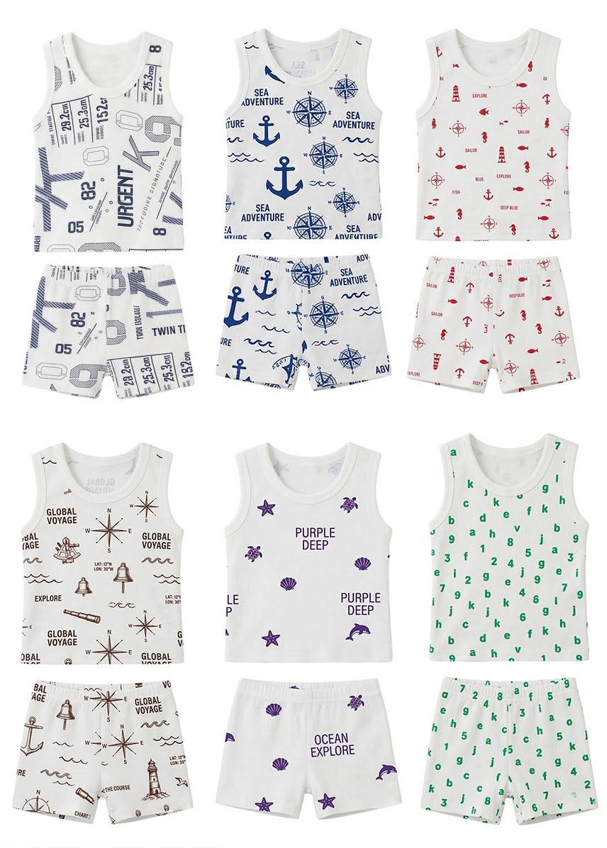Soft Cotton Casual Sleevelees Vest Jhabla for Baby Boy and Girl's T-Shirt with Shorts Dress for Summer Wear (Set of 6)-image-2