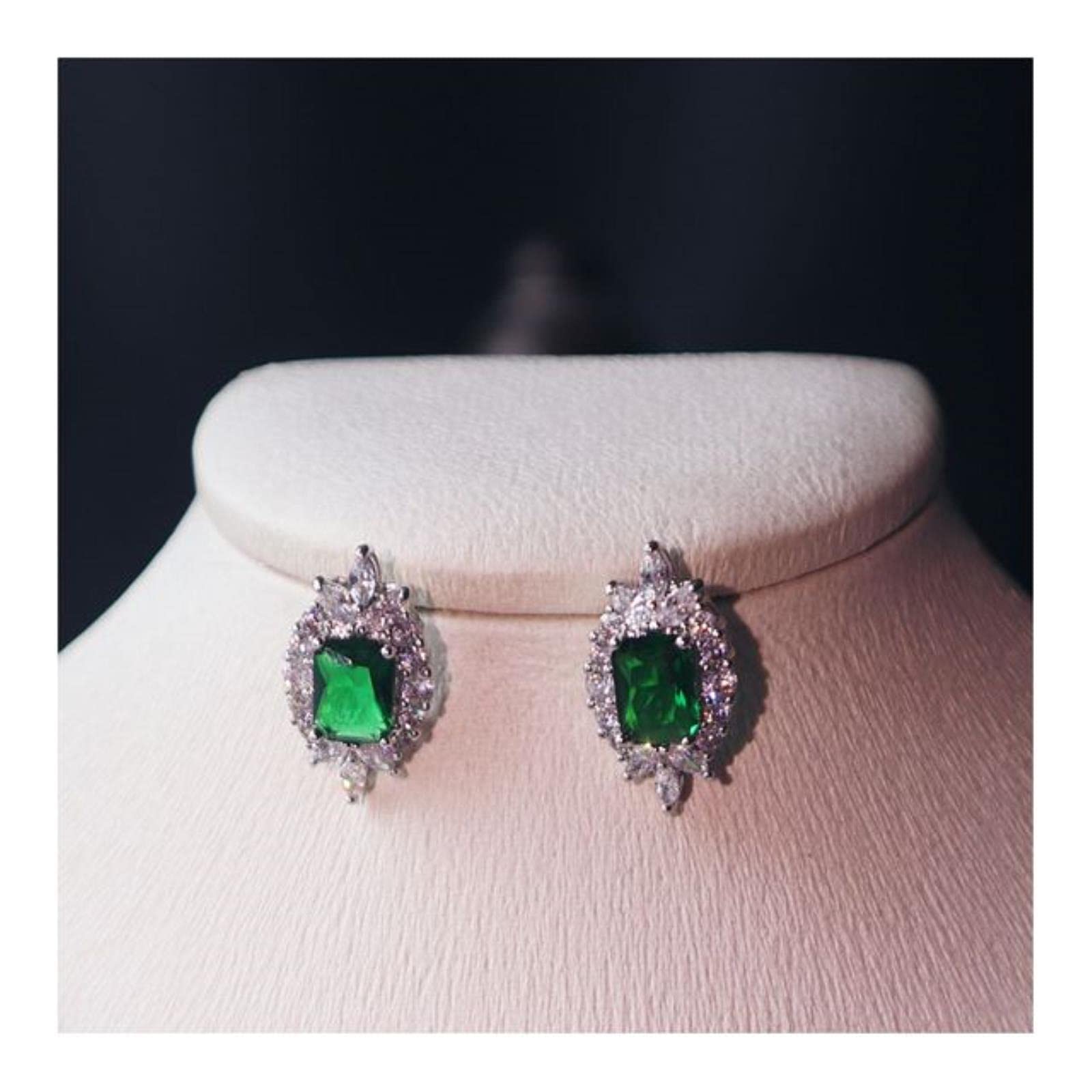 LOKILOKI Schmucksets Für Frauen S925 Sterling Silber Smaragd Edelstein Ohrringe Funkelnde Halskette Klassisch Feiner Schmuck