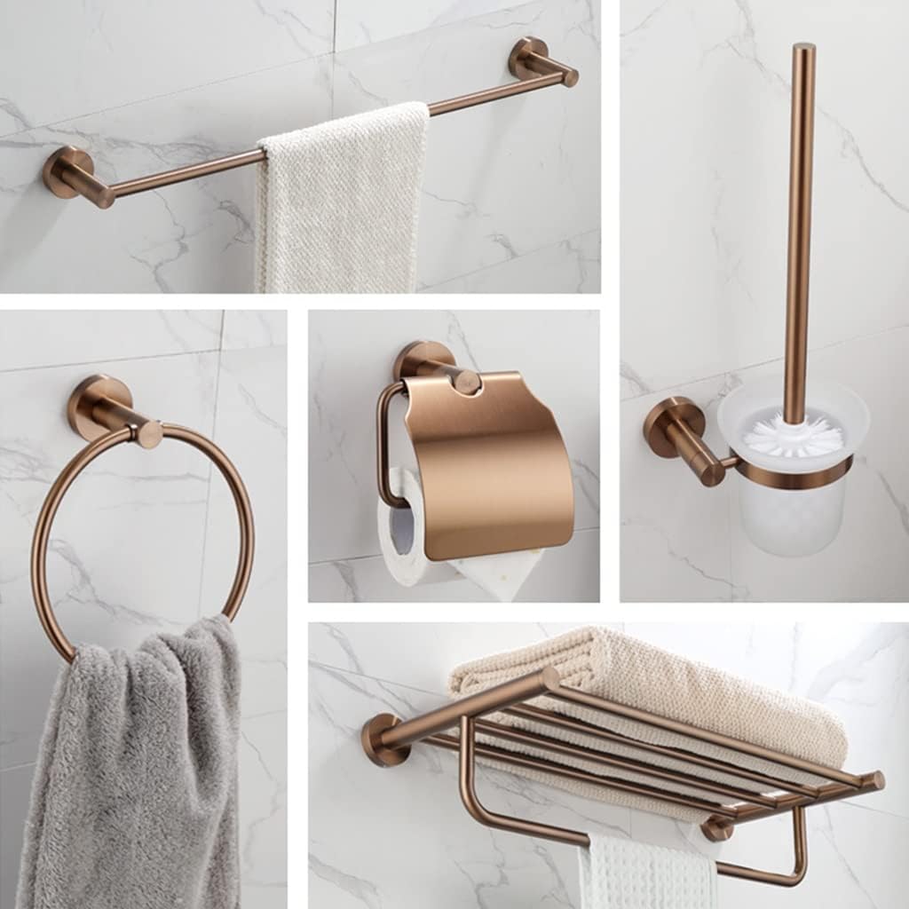 Bathroom Accessory Set Bathroom Lavatory Brushed Rose Gold Towel Rack, Towel Bars and Cosmetic Storage Basket, Towel Holder(Towel Ring)