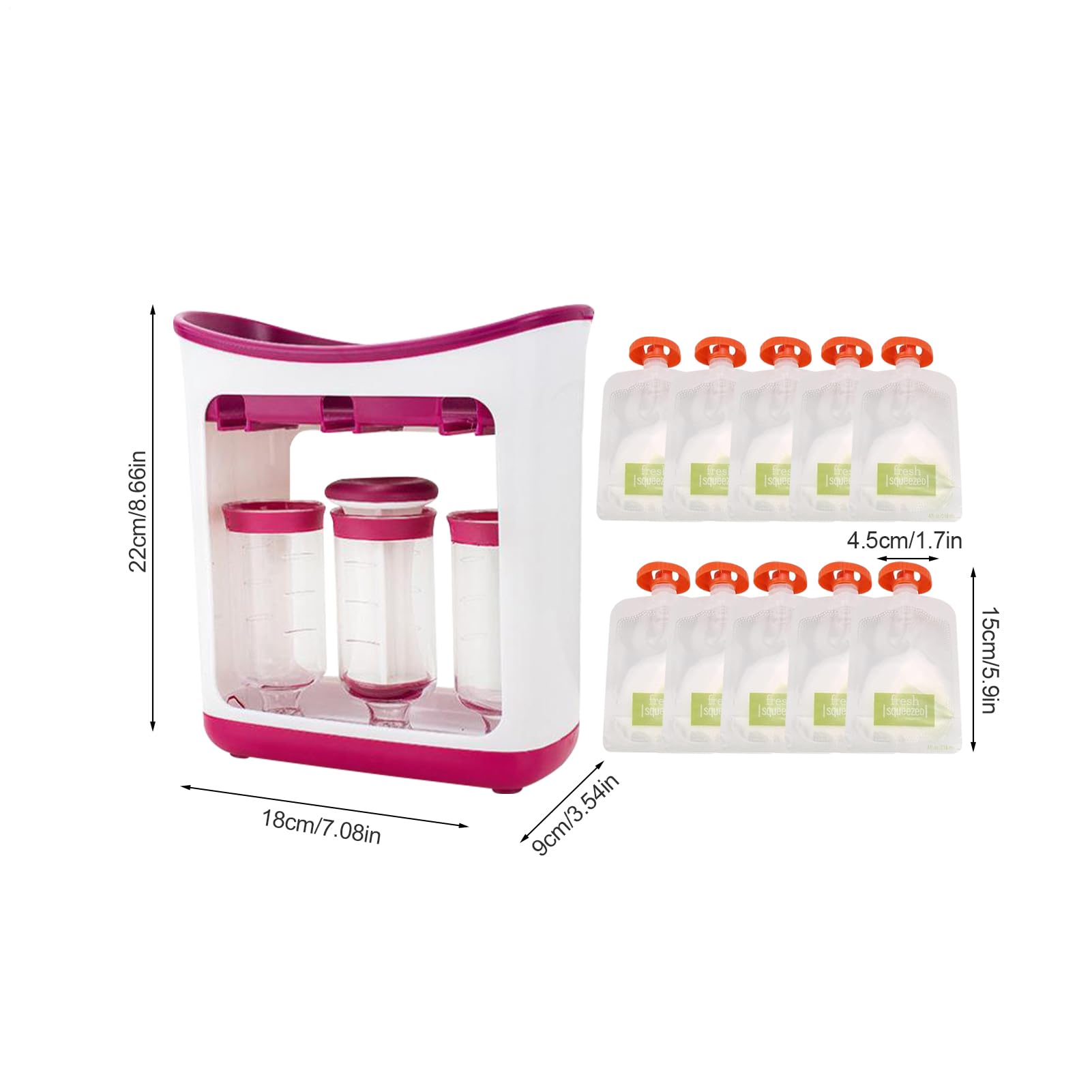 Station de Compression Aliments Bébé, Machine à Compote avec Sacs Réutilisables, Gourde Compote Bébé Réutilisable pour Purées Maison et Jus de Fruits Frais