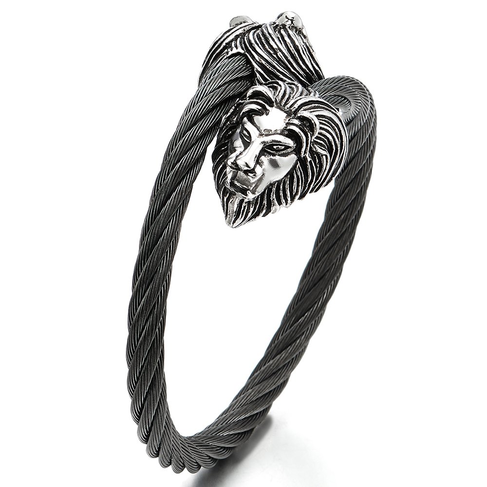 COOLSTEELANDBEYOND Unico Sottile Bracciale del Cranio Teschio, Uomo Donna Braccialetto del Polsino, Acciaio Inossidabile, Cavo Intrecciato