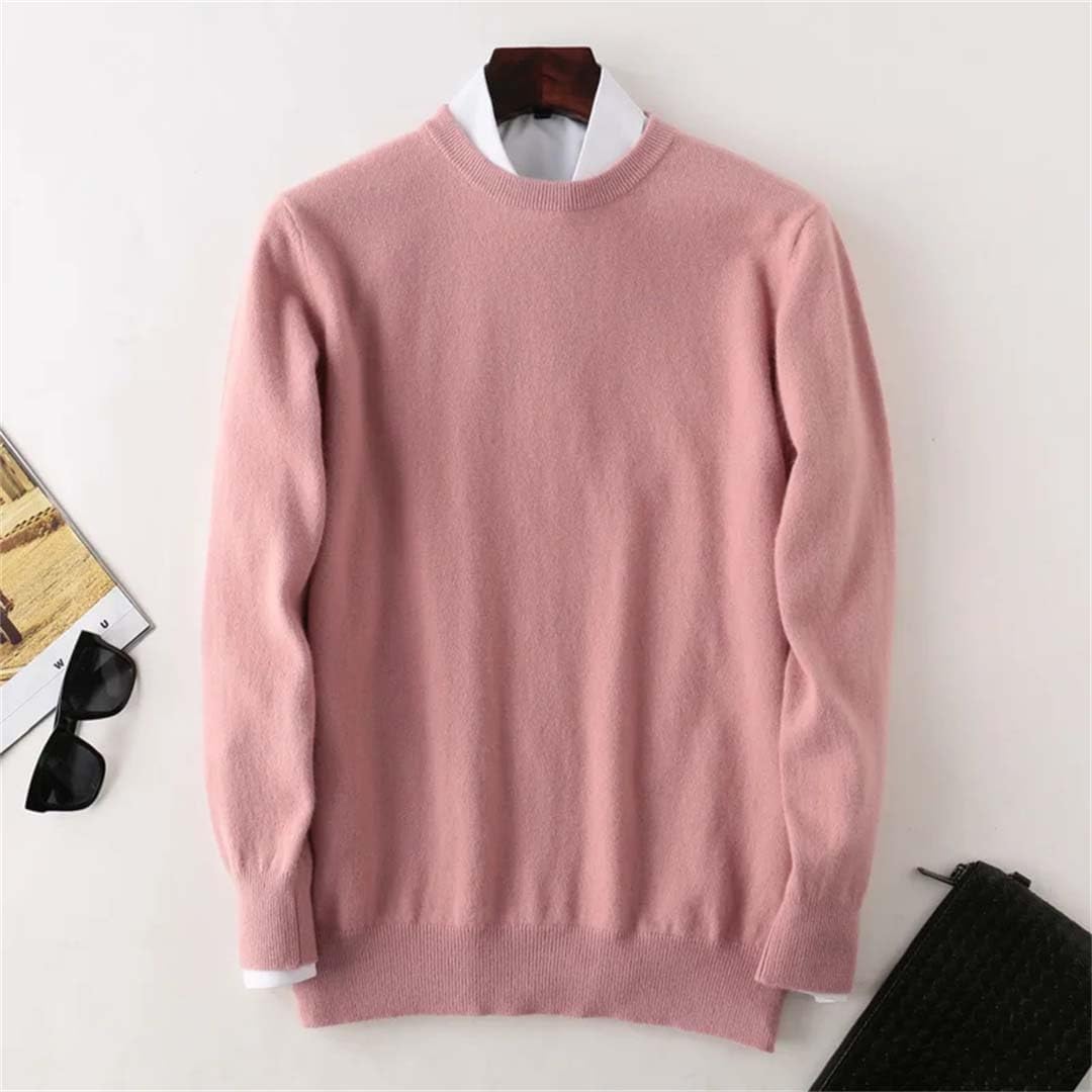 Men 100% Solid Wool Sweater O-Neck Warm Plus Size Pullover Solid Cashmere Knit Base Shirt
