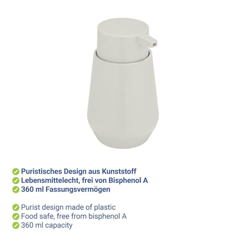 Allstar Seifenspender Mod. Vara fürs Badezimmer, 360 ml, freistehender Dosierspender für Flüssigseife, konische Form, Design Seifenspender aus Kunststoff für Bad, Gäste-WC und Küche, beige matt