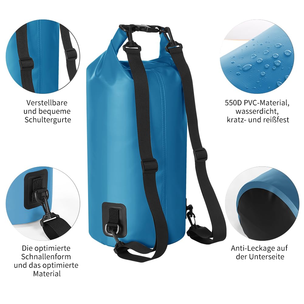 KYG Dry Bag Borsa Impermeabile, 5L/10L/20L, con Custodia Impermeabile per Cellulare, Borsa Asciutta per Spiaggia e Sport All'aperto, Escursionismo, SCI, Pesca, Arrampicata, Campeggio, Surf, Rafting
