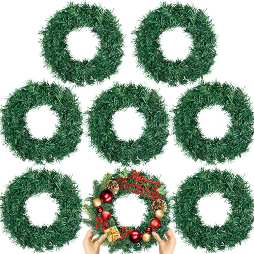 8 Pcs Christmas Wreath 10 Inch Green Artificial Wreaths DIY
