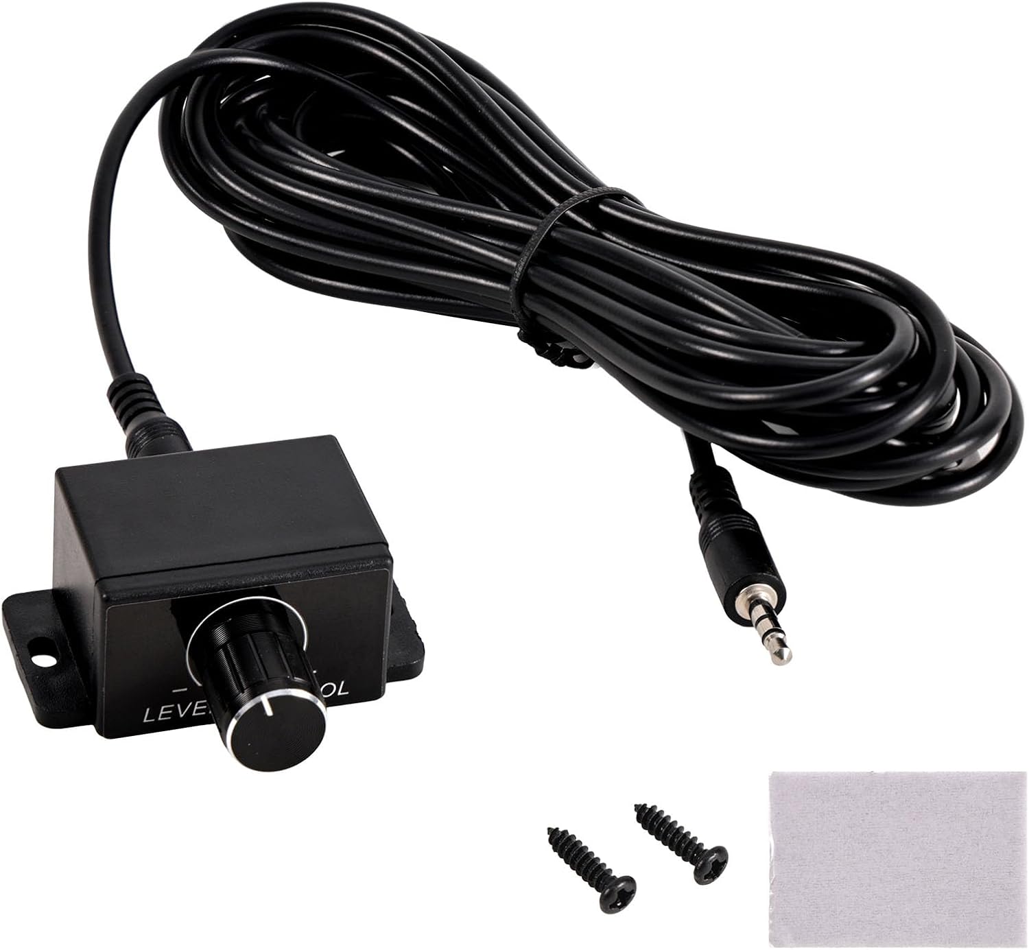 Amplifier Remote Bass Knob, 3.5mm Aperture Bass Knob Control Kit with Screws, Rope & Double-Sided Tape for Dashboard, Center Console, Car Seat (5m/16.4 Feet Cord Length)