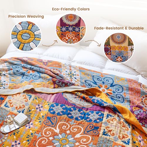 Image of MSGKV Boho Throw Blanket 60 inchx80 inch Fall Cotton Roman Blanket for Couch
