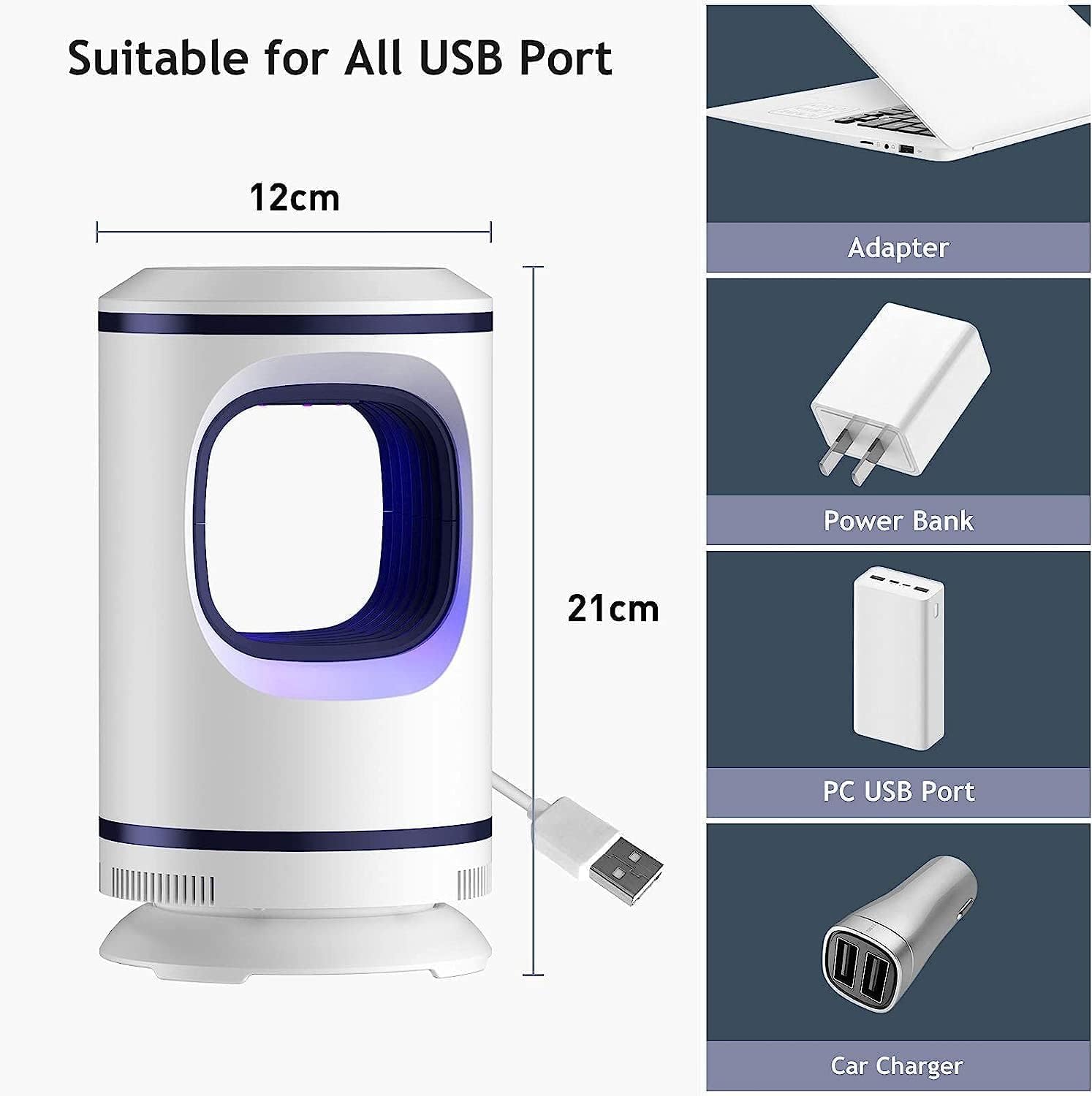 Asesino de Mosquitos, Asesino de Mosquitos eléctrico USB, Lámpara LED UV para Mosquitos, Repelente de Mosquitos silencioso para Uso en Interiores y Exteriores