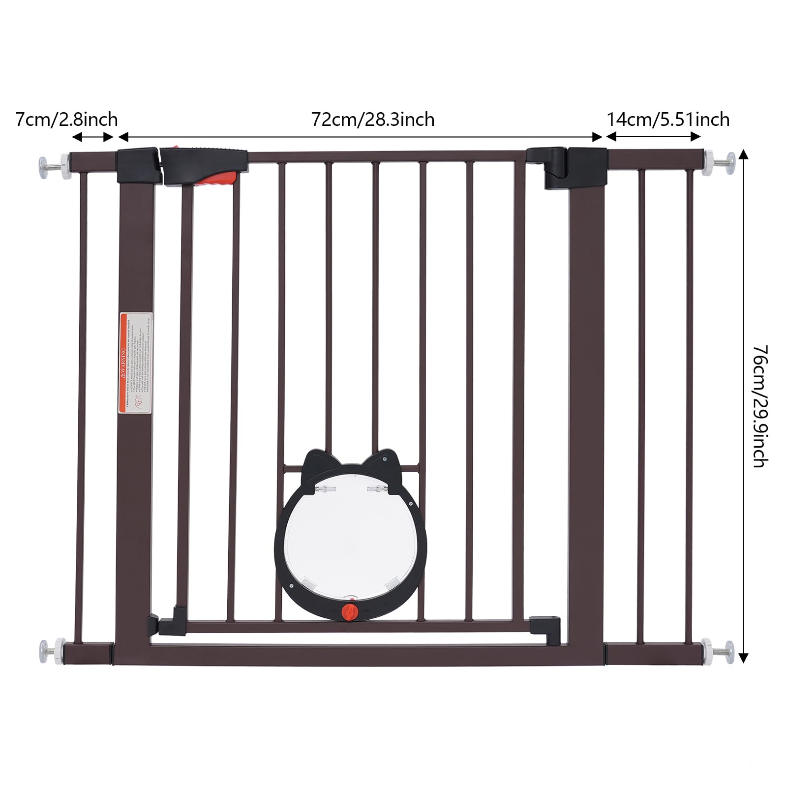Barrera de seguridad para niños, 93 x 76 cm, para sujetar o perforar, para balcones, entradas, pasillos o aberturas de puertas (café)