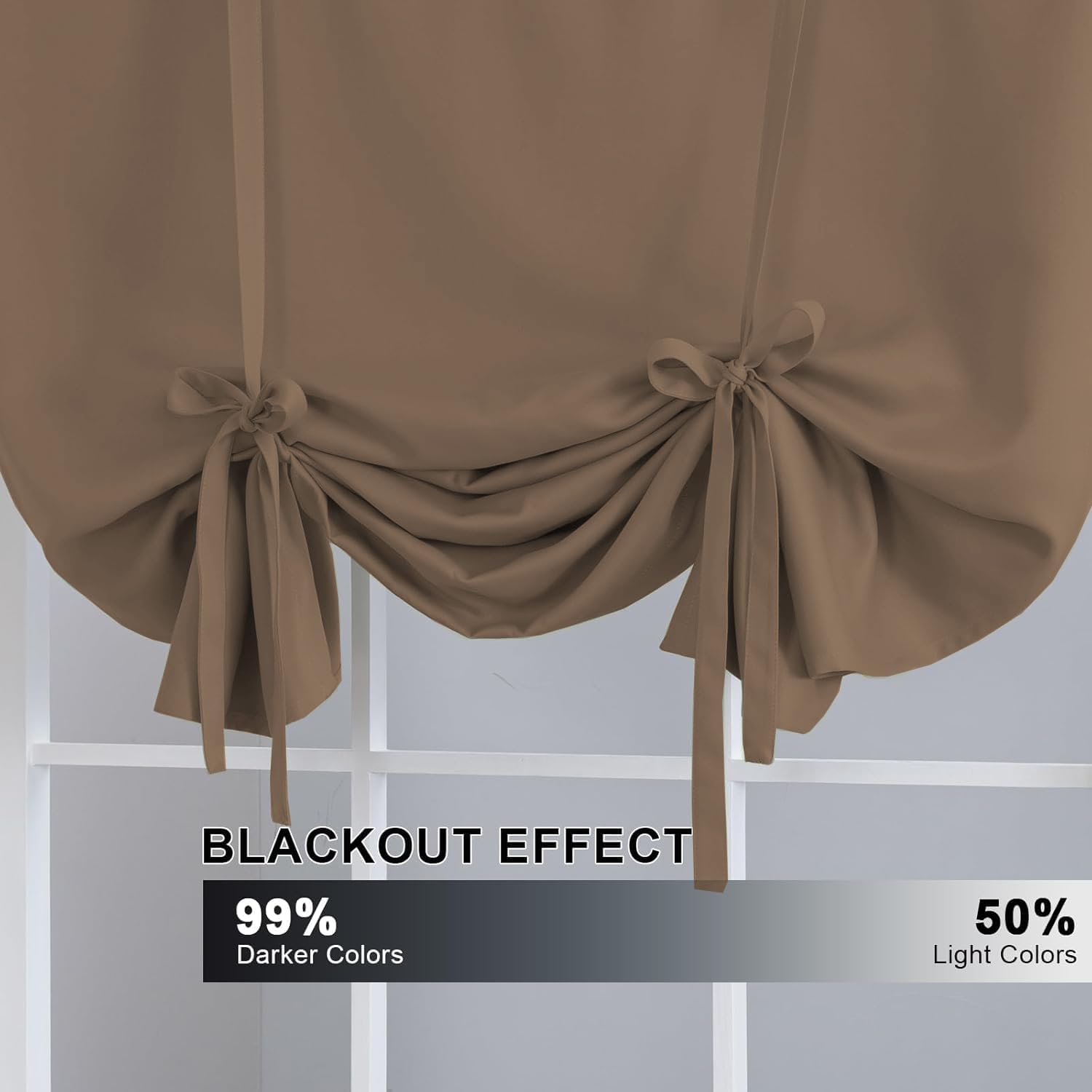 H.VERSAILTEX Blackout Tie Up Curtain Thermal Insulated Window Shade Light Blocking Balloon Roman Shade Bathroom Adjustable Rod Pocket Panel for Small Window,42" Wide by 63" Long,Macchiato