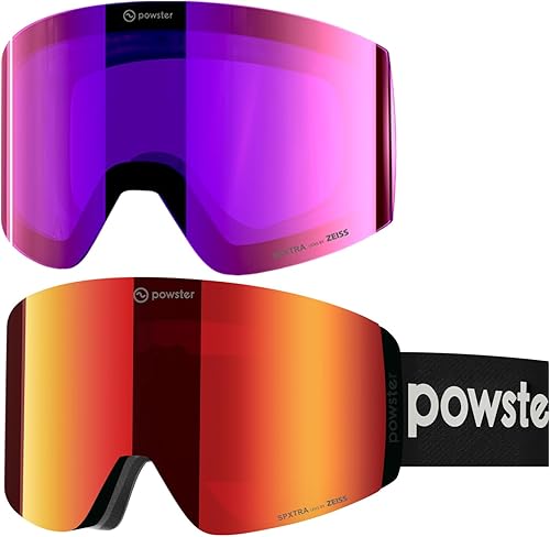 Miniatura 18 de Powster - Gafas de esquí OTG, gafas de snowboard, lente magnética intercambiable, sin marco, protección UV, antiempañamiento, para patinaje sobre