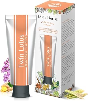 Twin Lotus Natural Herbal Traditional Thai Spice Toothpaste, Fluoride Free, Peroxide Free,Non GMO,Oral Hygiene Products,Natural Mint,Clove,Curcumin,for Sensitive Teeth,3.52oz 1 PK