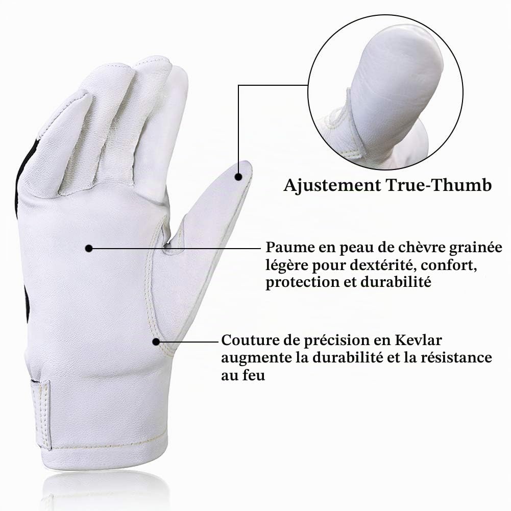 Gants de soudage TIG en cuir de chèvre de qualité supérieure, dos Nomex résistant aux étincelles, résistance pour les travaux de soudure, les travaux mécaniques, les travaux de, L