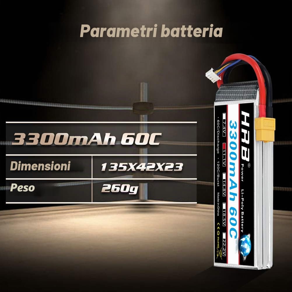 HRB 11.1V 3300mAh 3S 60C Lipo RC batteria con XT60 Plug per RC Racing Airplane Elicottero Car Truck Boat Tr Slash DJI DJI F450 F550 Phantom Flame Kyosho Racing Truck (11.1v 3300mah)