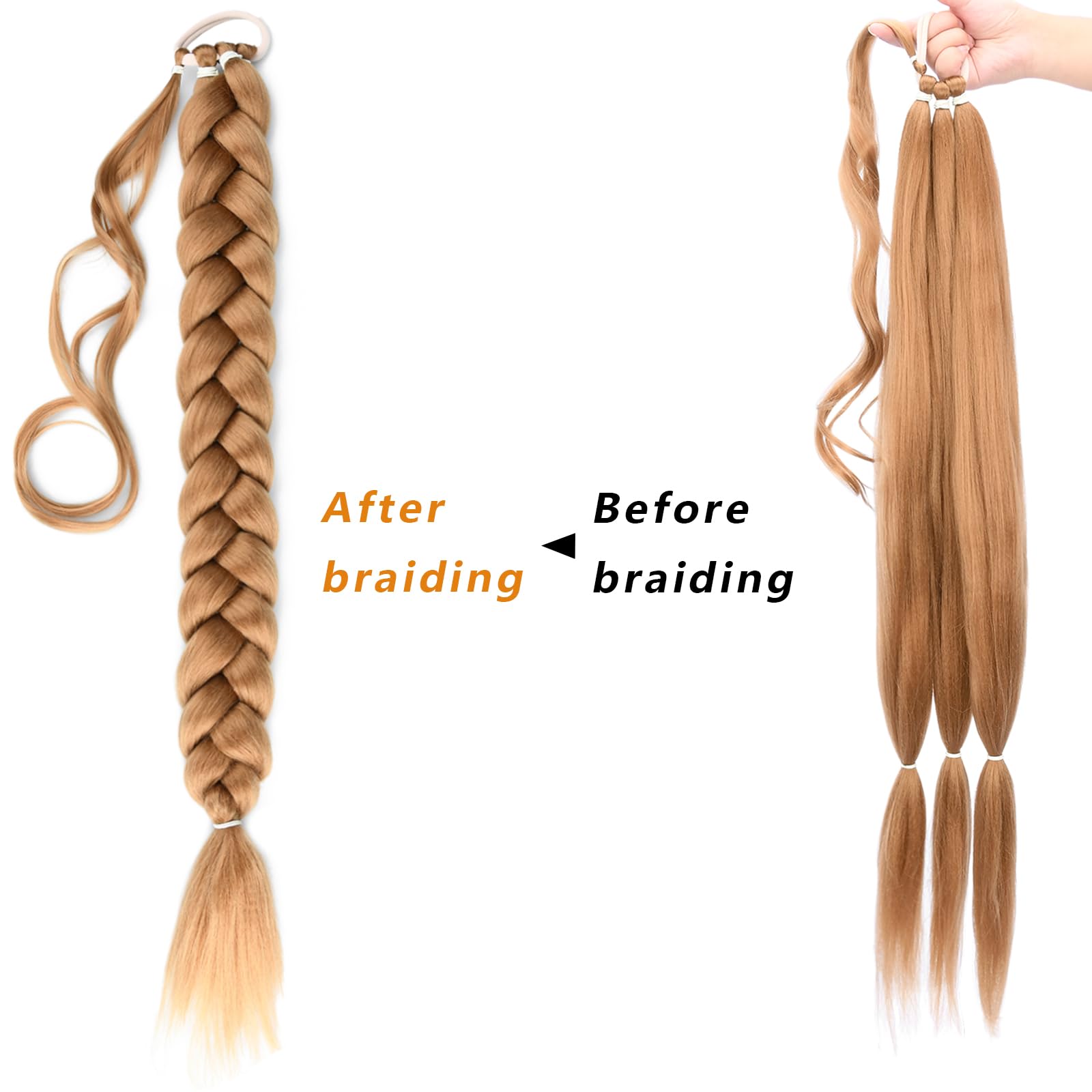 Gledola Long Braided Ponytail Extension 30 Inch Pre stretched Braiding Hair Extensions DIY Braid Ponytail Synthetic Hair Piece (Strawberry Blonde - Image 4