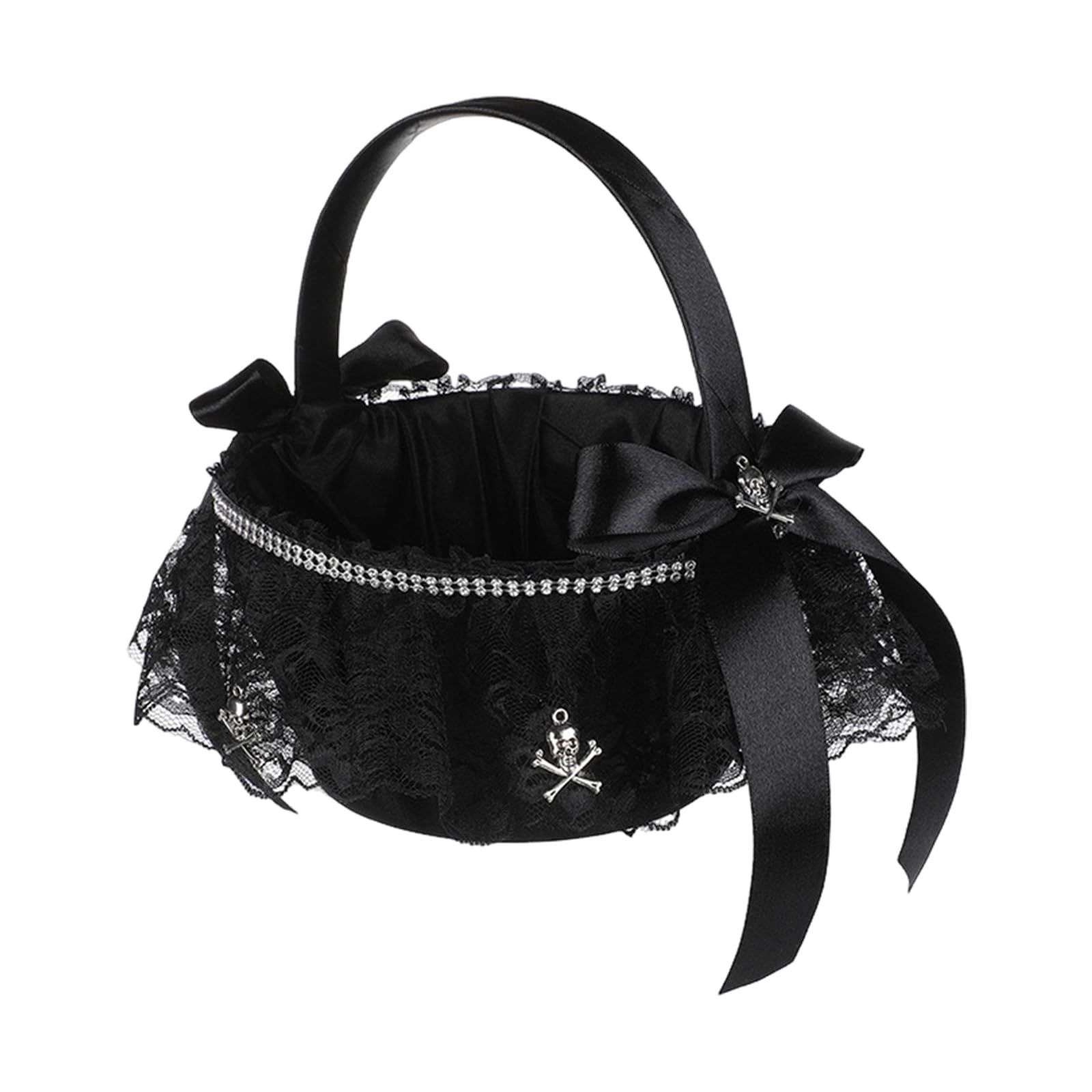 Tsophreniq Skull Model Decorative Cloth Flower Basket Skeleton Embellished Handheld Candy Basket For Festival Floral Arrangement Halloween Party Table Centerpieces Home Decoration Halloween Deck
