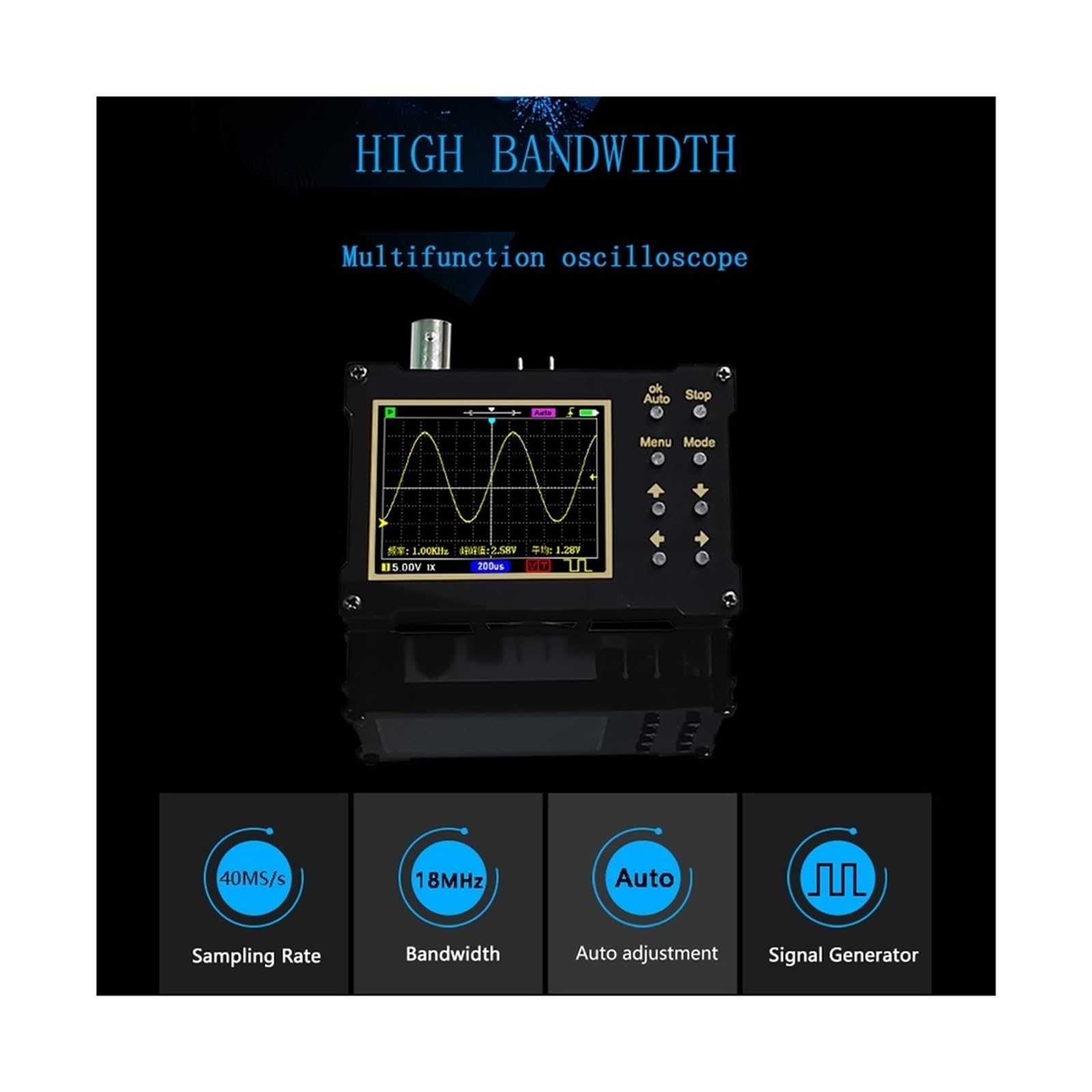 Oscilloscope Numérique DSO154Pro, Écran De 2.4 Pouces, 18MHz, Bande Passante Analogique, Prise En Charge Du Générateur De Signal Identification rapide(1M)