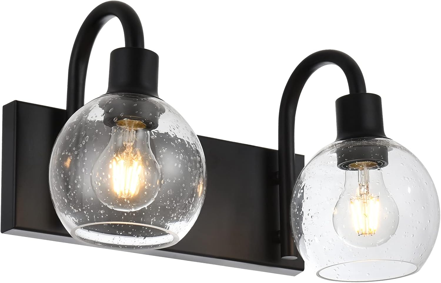 Bathroom Vanity Light with Globe Seeded Glass 2-Lights Industrial Black Wall Sconce Lighting for Foyer Hallway