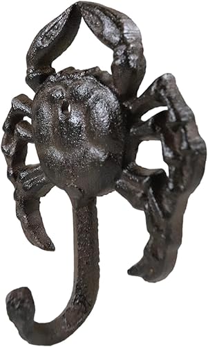 Miniatura 6 de Ebros Gift Paquete de 2 ganchos de pared de hierro fundido rústico náutico costero mariscos mariscos cangrejo de pared para colgar abrigos, llaves,